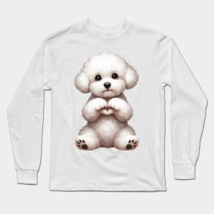 Valentine Bichon Frise Dog Giving Heart Hand Sign Long Sleeve T-Shirt